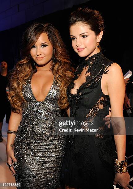 Demi Lovato and Selena Gomez arrive at the The 28th Annual MTV Video Music Awards at Nokia Theatre L.A. LIVE on August 28, 2011 in Los Angeles,...