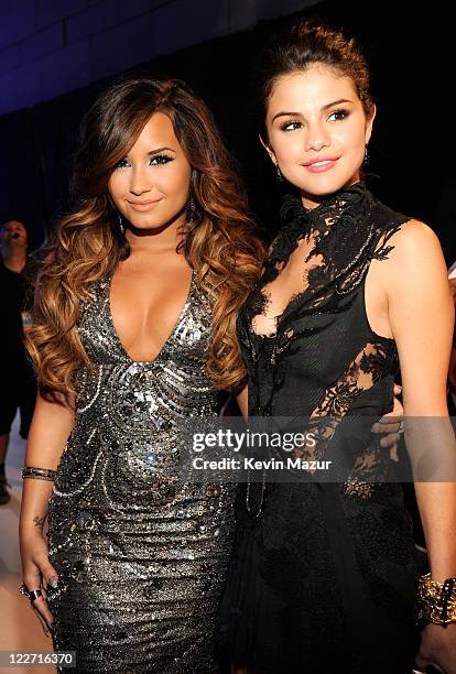 Demi Lovato and Selena Gomez arrive at the The 28th Annual MTV Video Music Awards at Nokia Theatre L.A. LIVE on August 28, 2011 in Los Angeles,...