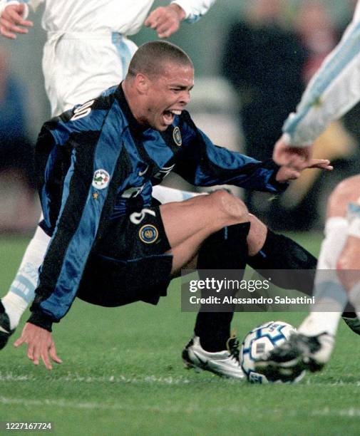 Ronaldo Luís Nazário de Lima of FC Internazionale breaks his knee during the Coppa Italia match between SS Lazio and FC Internazionale at stadio...