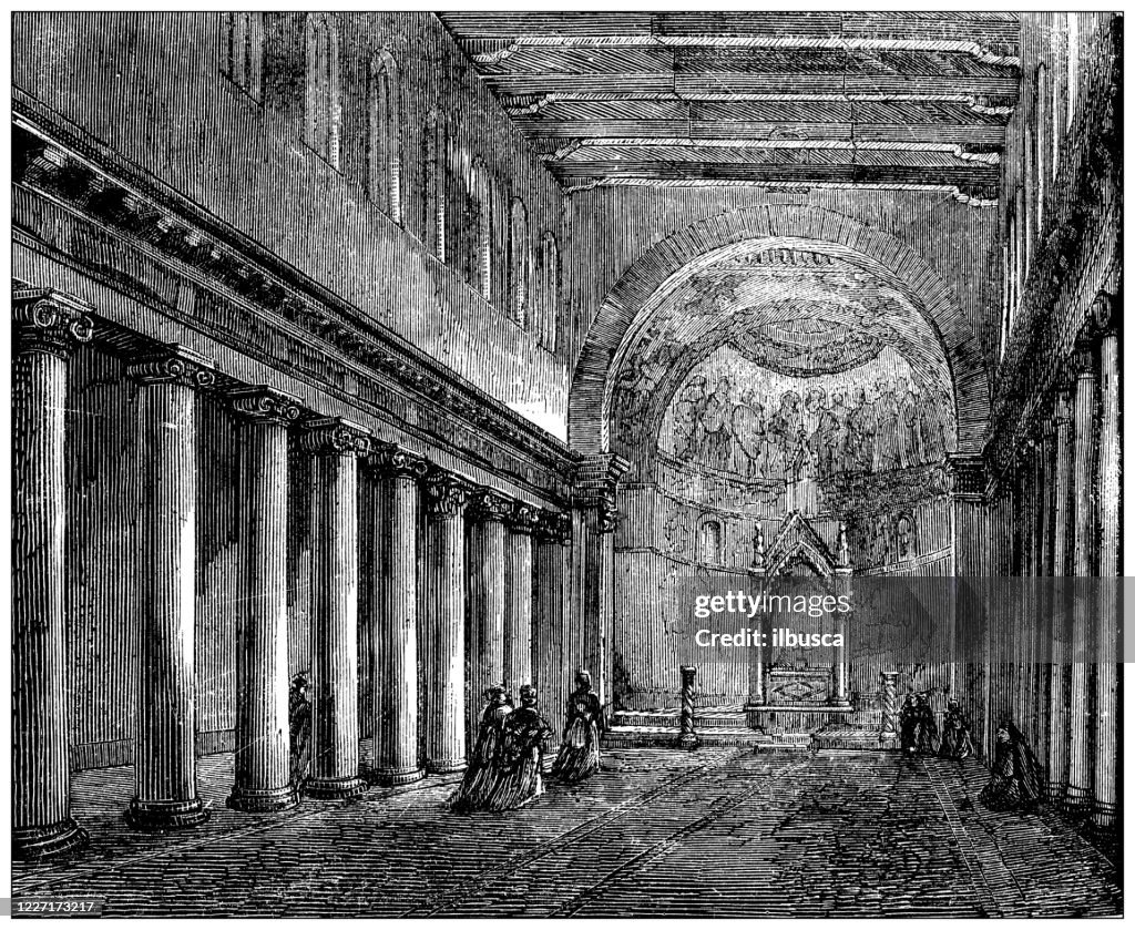 Antique illustration: Basilica of Santa Maria in Trastevere