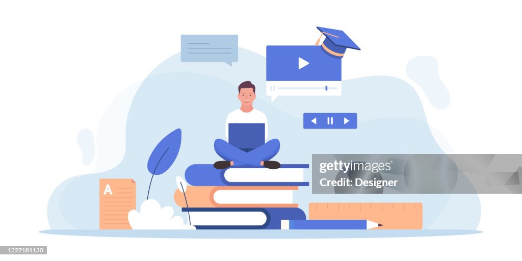 Online Education and Home Schooling Related Vector Flat Illustration Design