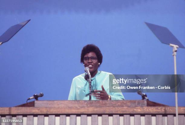 Texas Congresswoman Barbara Jordan giving the Keynote Address at the 1976 Democratic National Convention, in Madison Square Garden, New York City