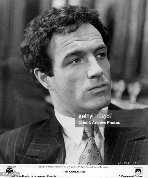 Headshot portrait of James Caan in a scene from the film 'The Godfather', 1972.
