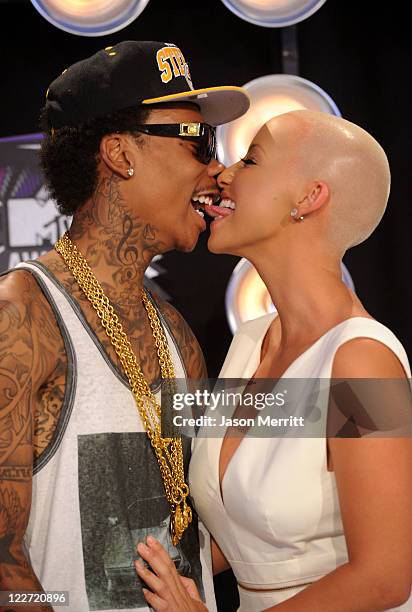Rapper Wiz Khalifa and model Amber Rose arrive at the 2011 MTV Video Music Awards at Nokia Theatre L.A. LIVE on August 28, 2011 in Los Angeles,...