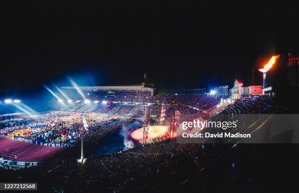 General view of the Opening Ceremony of the XXV Olympiad takes place in the Montjuic Olympic Stadium in Barcelona, Spain on July 25, 1992.