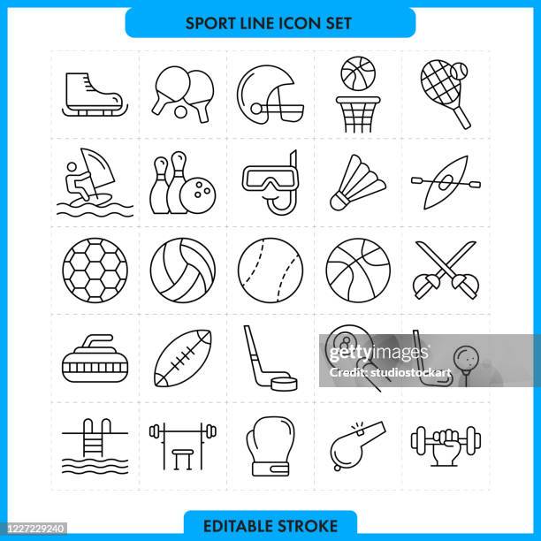 sport line icon set. editable stroke - basketball ball stock illustrations