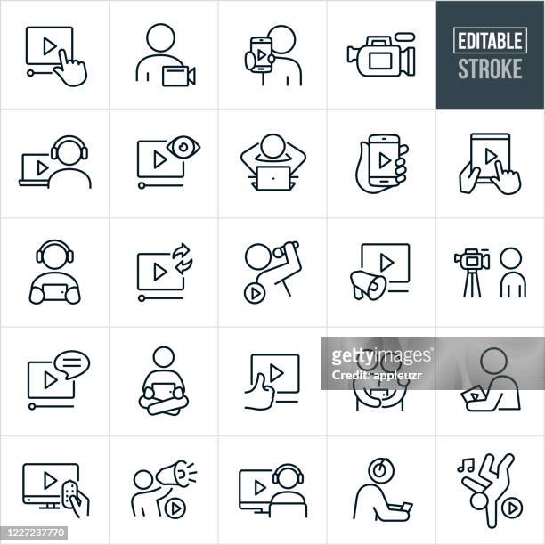 video thin line icons - editable stroke - arts culture and entertainment stock illustrations
