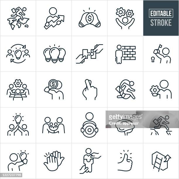 geschäftsstrategie thin line icons - editable stroke - finger kreuzen stock-grafiken, -clipart, -cartoons und -symbole