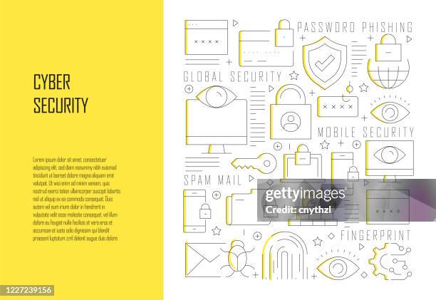 cyber security related line design style web banner vector illustration - gdpr stock illustrations