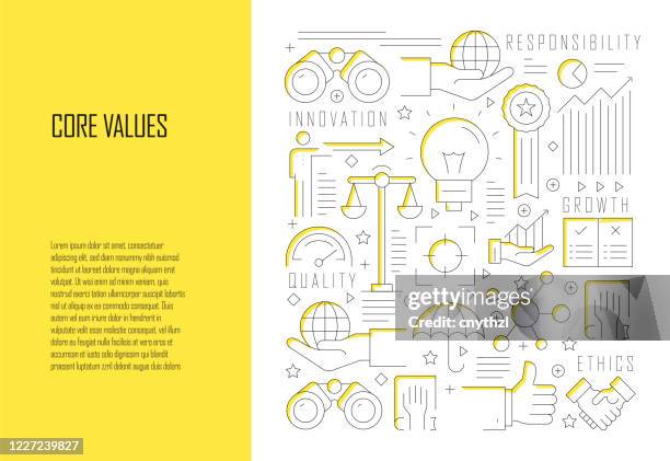 core values related line design style web banner vector illustration - balance sheet stock illustrations