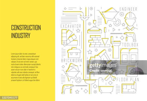 construction industry related line design style web banner vector illustration - plumber working stock illustrations