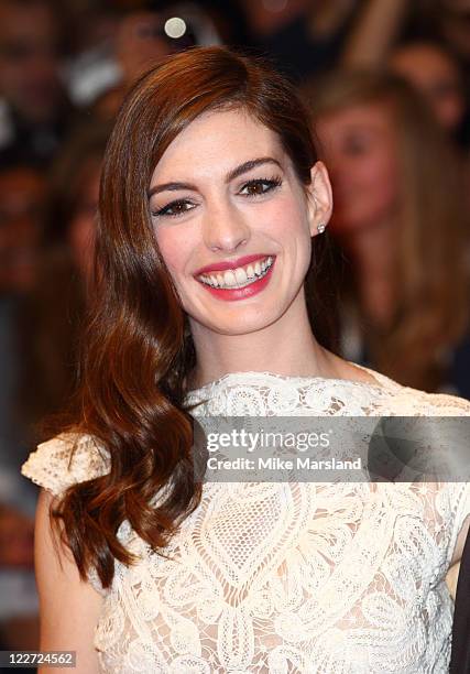 Anne Hathaway attends the UK premiere of 'One Day' at Vue Westfield on August 23, 2011 in London, England.