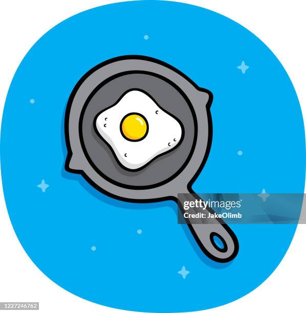 frying pan with egg doodle - frying pan from above stock illustrations