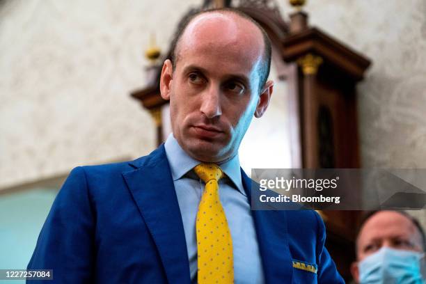 Stephen Miller, White House senior adviser for policy, listens during a meeting in the Oval Office of the White House in Washington, D.C., U.S., on...