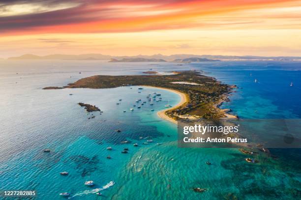 aerial view of espalmador island at sunset, ibiza. balearic islands, spain - ibiza island stock-fotos und bilder