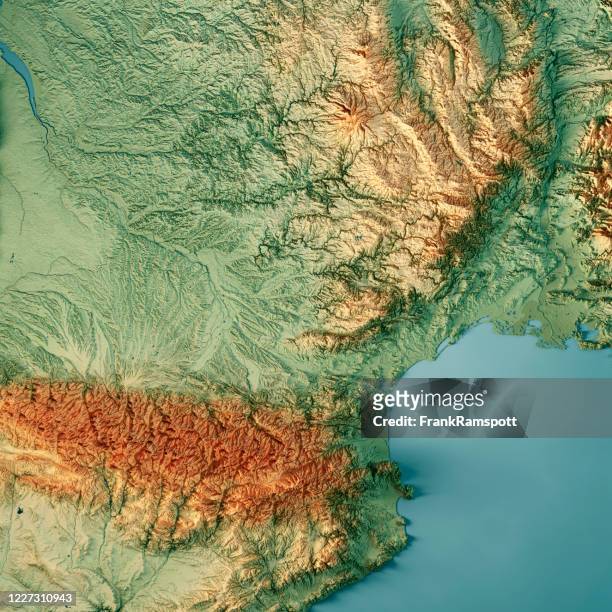 occitanie 3d render topographic map color - 3d french stock pictures, royalty-free photos & images