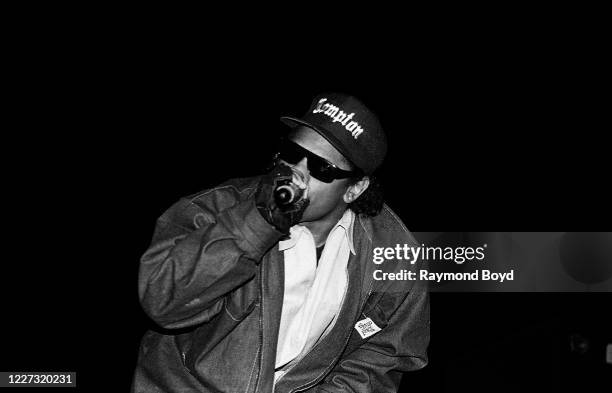 Rapper Eazy-E performs at the Regal Theater in Chicago, Illinois in November 1992.