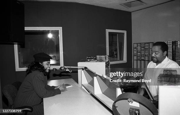 Singer Miki Howard is interviewed at V-103-FM radio in Chicago, Illinois in October 1992.