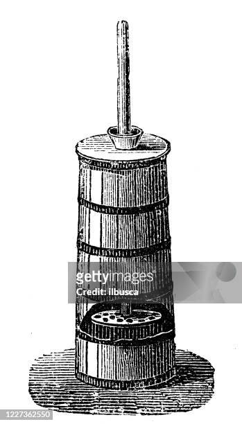 antique illustration: butter churn - dairy factory stock illustrations