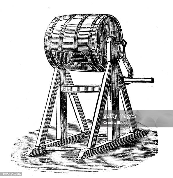 antique illustration: butter churn - dairy factory stock illustrations