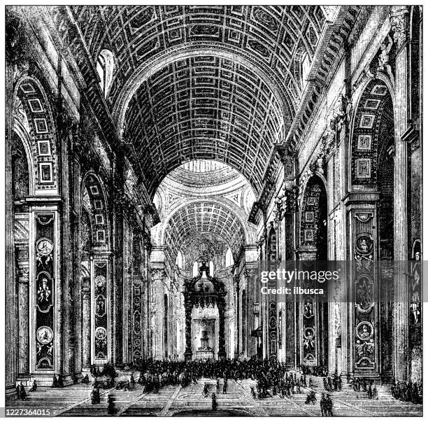 antique illustration: inside st peter's, rome - vatican interior stock illustrations