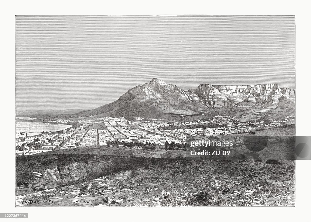 Kapstadt und Tafelberg, Südafrika, Holzschnitt, veröffentlicht 1891