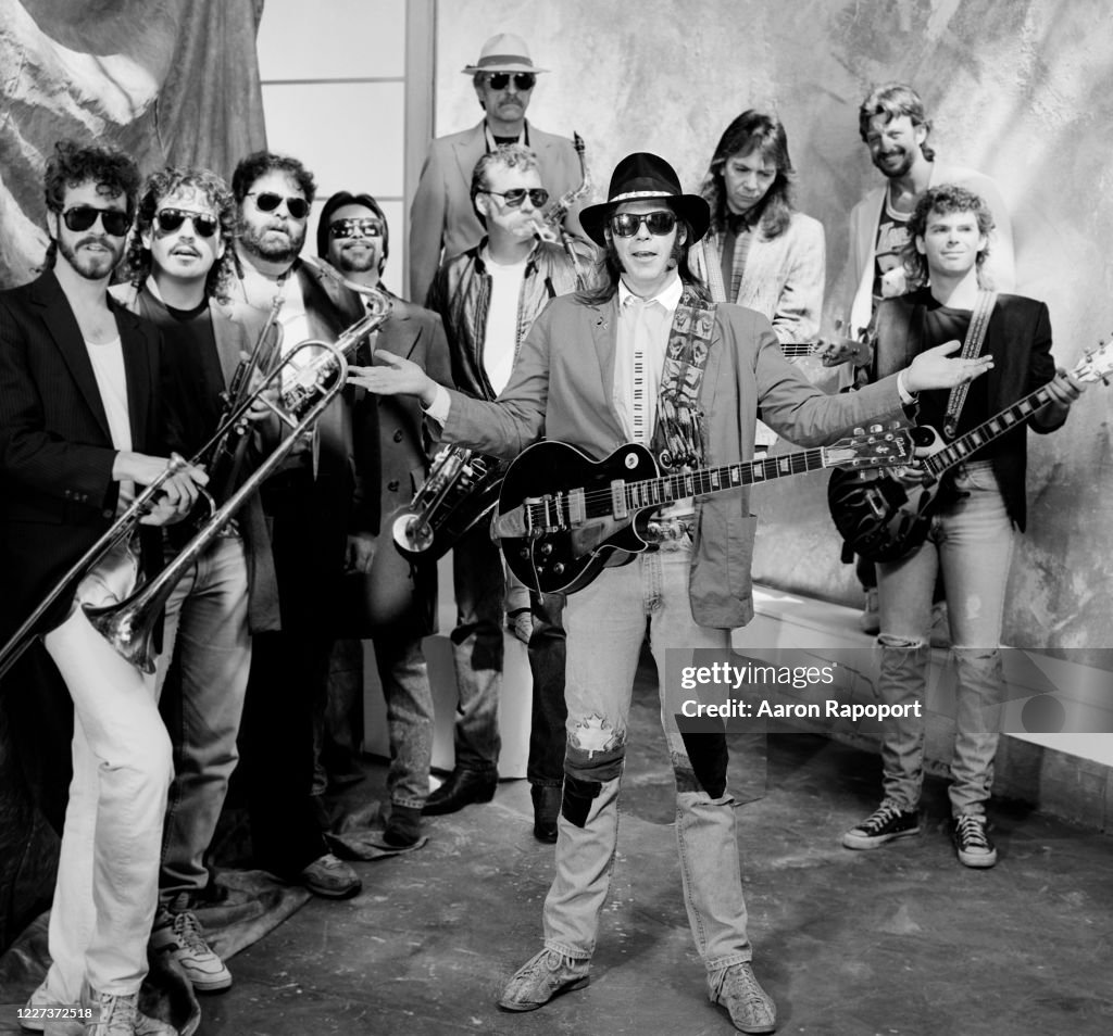 Blurd Notes Neil Young and the Bluenotes poses for a portrait circa 1988 in Los ...