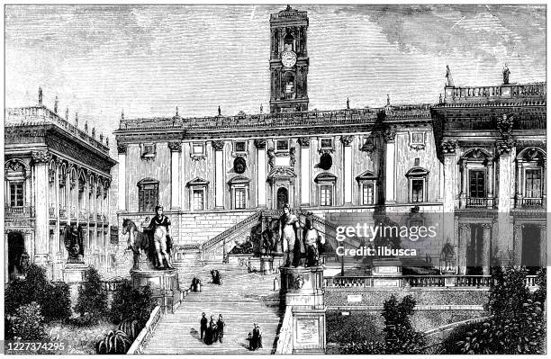 antique illustration: campidoglio, rome, italy - capitol rome stock illustrations