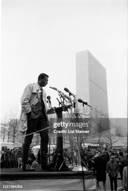 Trinidadian-American Civil Rights activist Stokely Carmichael delivers a speech during the National Mobilization Committee to End the War in Vietnam...