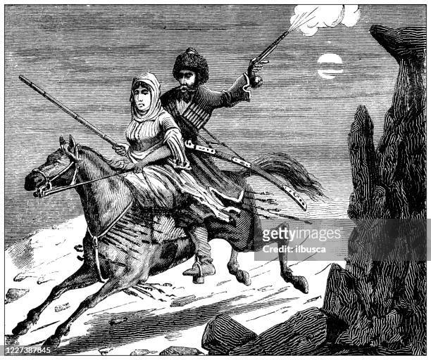 antique illustration: circassian couple - caucasus stock illustrations