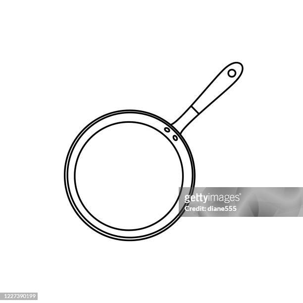 frying pan thin line design kitchen icon - cooking pan stock illustrations