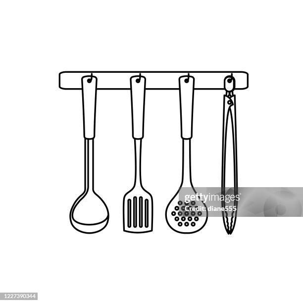 hanging utensils kitchen icon - cooking utensil stock illustrations