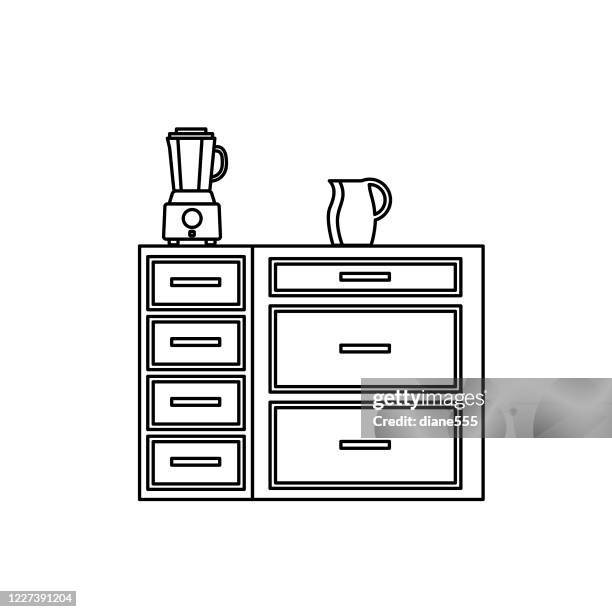 cabinet thin line kitchen icon - kitchen drawer stock illustrations