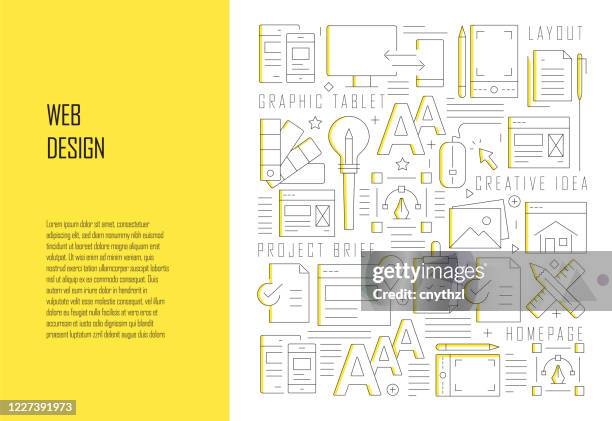 web design related line design style web banner vector illustration - website wireframes stock illustrations