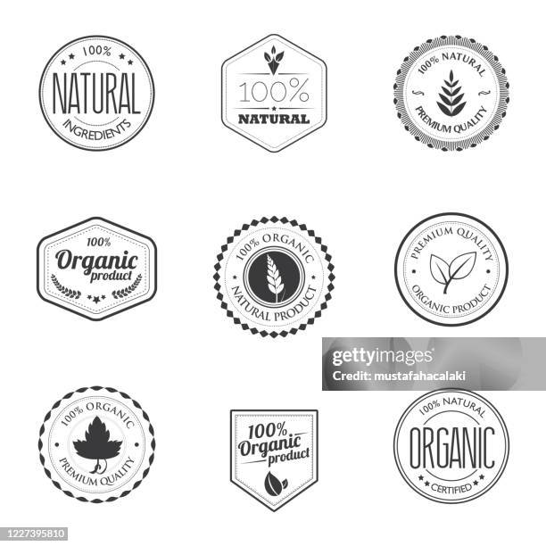 illustrations, cliparts, dessins animés et icônes de timbres de produits biologiques - information nutritionnelle