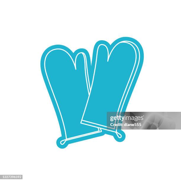 oven mitts thin line kitchen icon - colourful kitchen stock illustrations