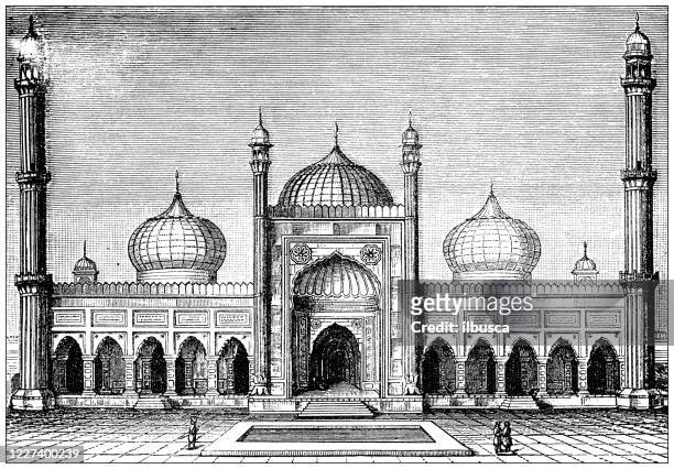 antike illustration: jama masjid, delhi - jama masjid delhi stock-grafiken, -clipart, -cartoons und -symbole