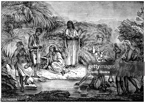 ancient illustration: danakil women - danakil depression ethiopia stock illustrations