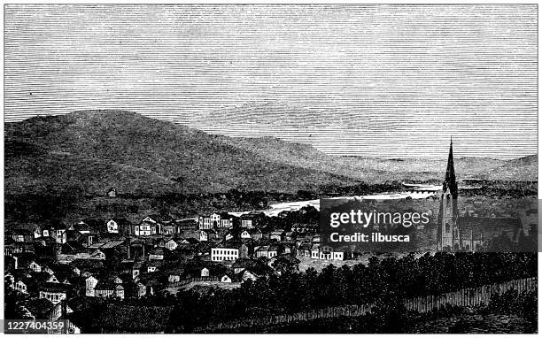 antique illustration: drammen, norway - drammen city stock illustrations