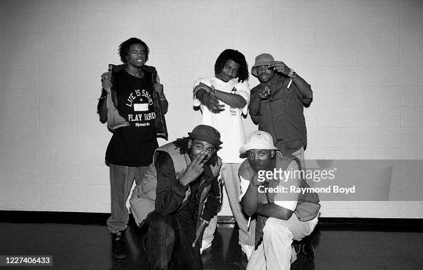 Rappers and dancers Face, Tonga, Sound , Kazo and Prancer of Zhigge poses for photos backstage after their performance at the Arie Crown Theater in...