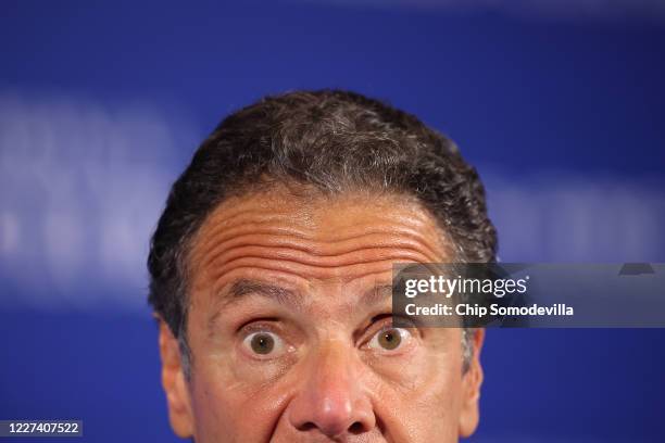 New York Governor Andrew Cuomo holds a news conference at the National Press Club May 27, 2020 in Washington, DC. Following a closed-door meeting...