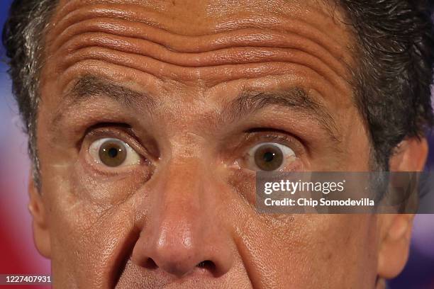 New York Governor Andrew Cuomo holds a news conference at the National Press Club May 27, 2020 in Washington, DC. Following a closed-door meeting...