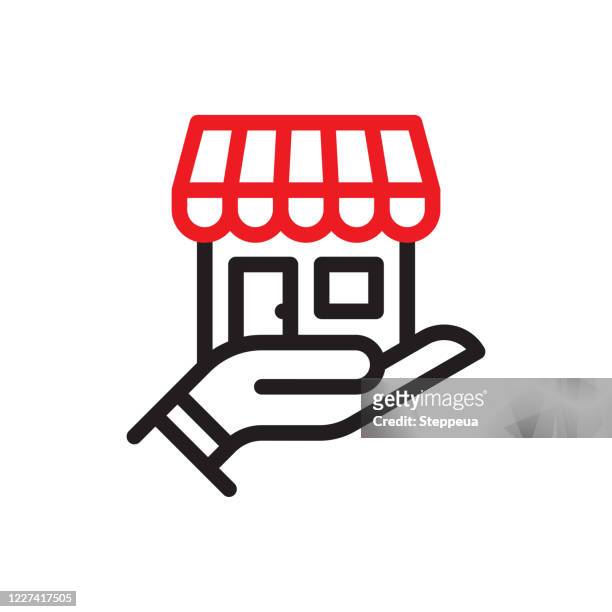 small business line icon - holding up line stock illustrations