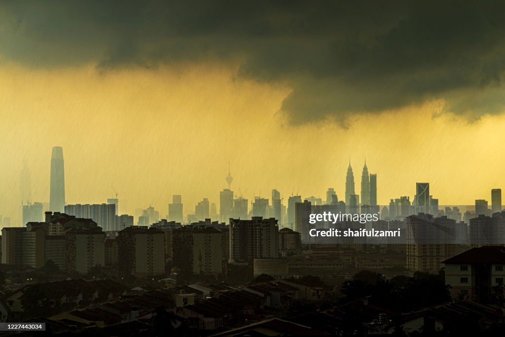 View of rainy day over down town Kuala Lumpur, Malaysia.