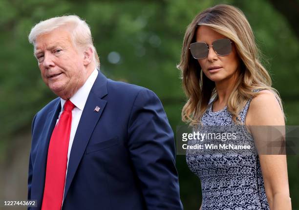 President Donald Trump and first lady Melania Trump return to the White House on May 27, 2020 in Washington, DC. Trump traveled to Florida to watch...