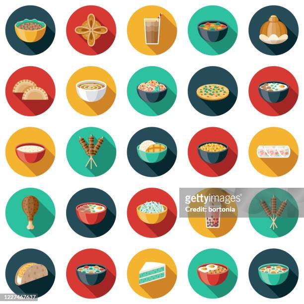 ilustrações, clipart, desenhos animados e ícones de conjunto de ícones de comida tailandesa - comida de rua