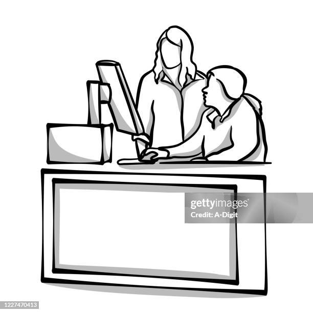 stockillustraties, clipart, cartoons en iconen met job training computer - hotelreceptie