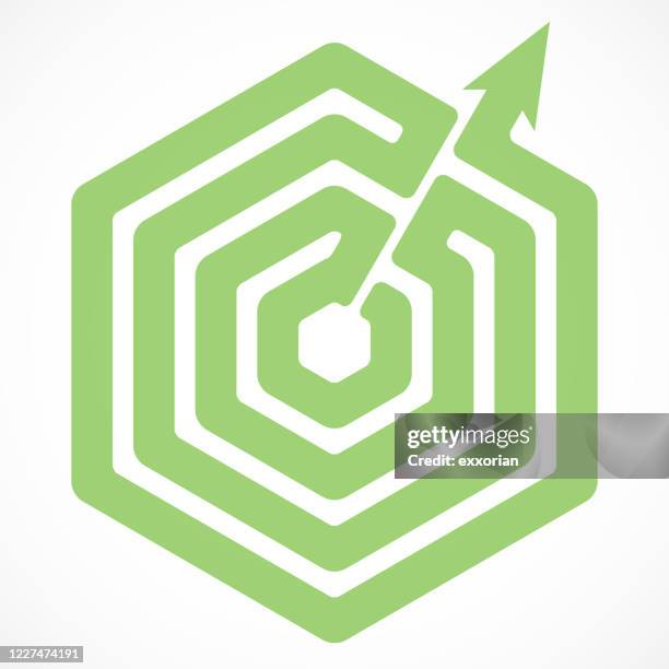 arrow path form a honeycomb maze - path logo stock illustrations