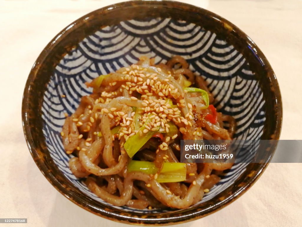 Fried Konjac with Green Onion, Japanese traditional food