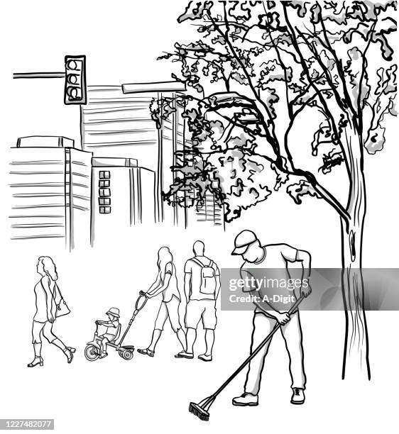 ilustraciones, imágenes clip art, dibujos animados e iconos de stock de limpieza de la ciudad de los trabajadores - hombre joven el parque